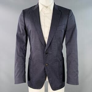 DRIES VAN NOTEN Size 40 Navy Grey Stripe Cotton Blend Notch Lapel Sport Coat